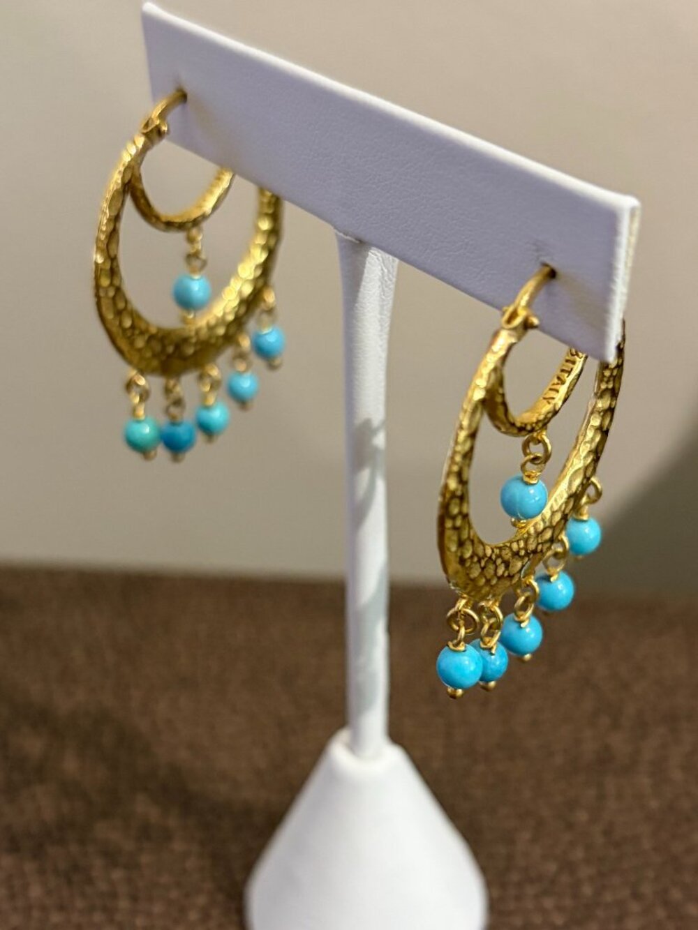 Turquoise gold-hoop chandelier earrings